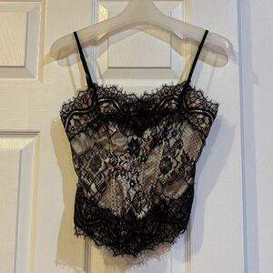 Vintage Guess Black and Cream Lace Corset Tank